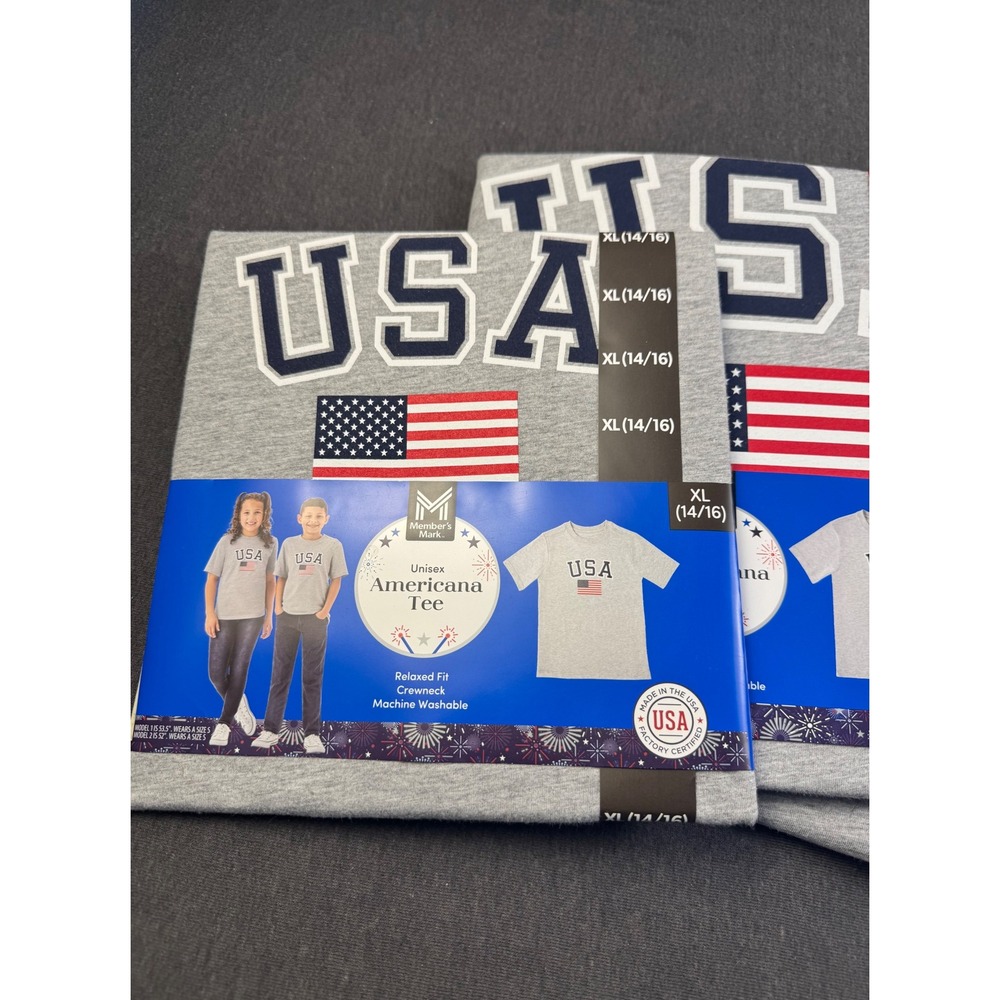 USA Flag  T-Shirt‎ Gray Patriotic Tee family kit  5 shirts - Picture 3 of 7